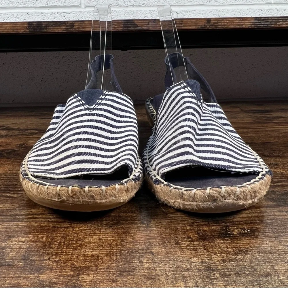 Cliffs‎ Espadrille Sandal Chyme Wedge Peep Toe Navy Blue Striped Sling Back 10